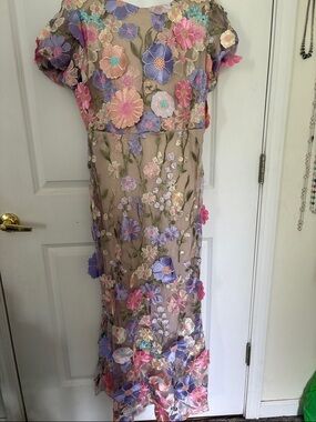 3D Embroidered Floral Lace Dress with Pastel Flowers